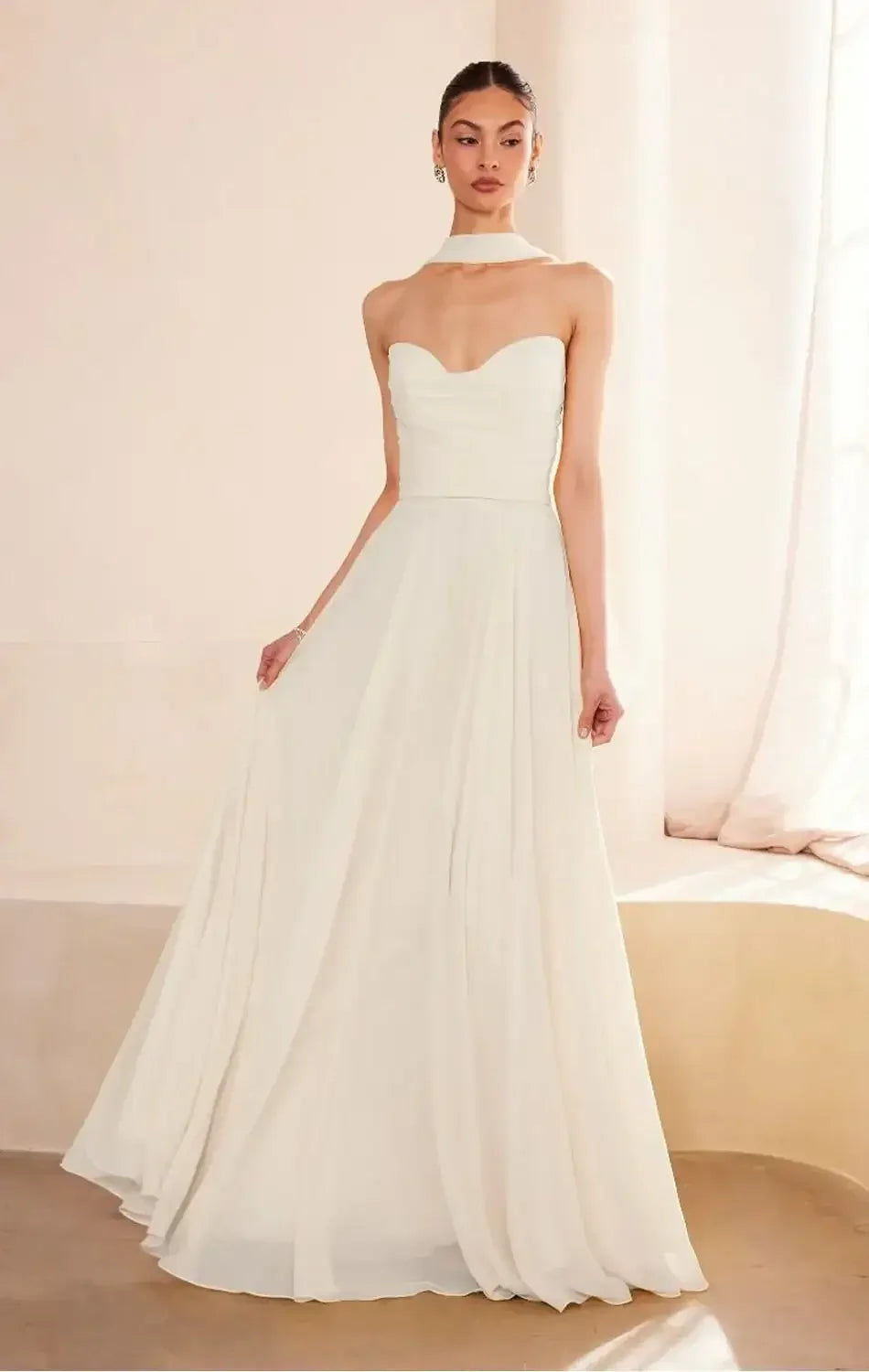 Ella Gown - A-line Strapless Chiffon Dress - Off White