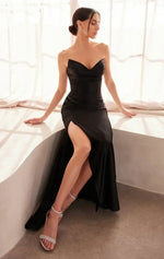 Micah Maxi Dress - Strapless Satin Dress with Gathered Detail