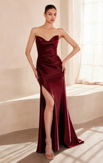 Micah Maxi Dress - Strapless Satin Dress with Gathered Detail