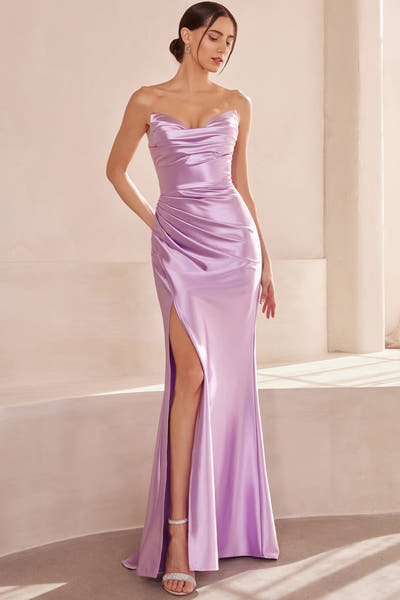 Micah Maxi Dress - Strapless Satin Dress with Gathered Detail