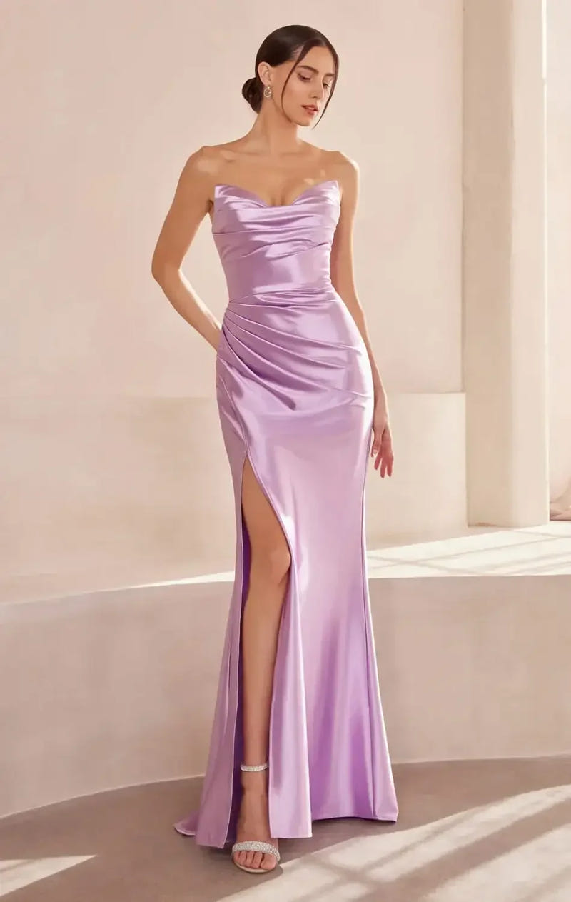 Micah Maxi Dress - Strapless Satin Dress with Gathered Detail