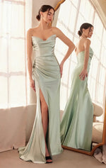 Micah Maxi Dress - Strapless Satin Dress with Gathered Detail