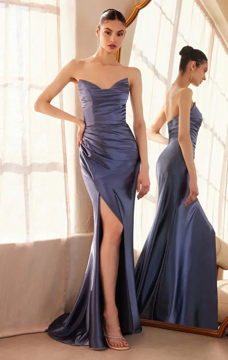 Micah Maxi Dress - Strapless Satin Dress with Gathered Detail