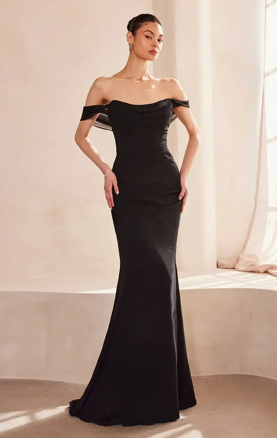 Faye Gown - Chiffon Off-the-Shoulder Fitted Dress