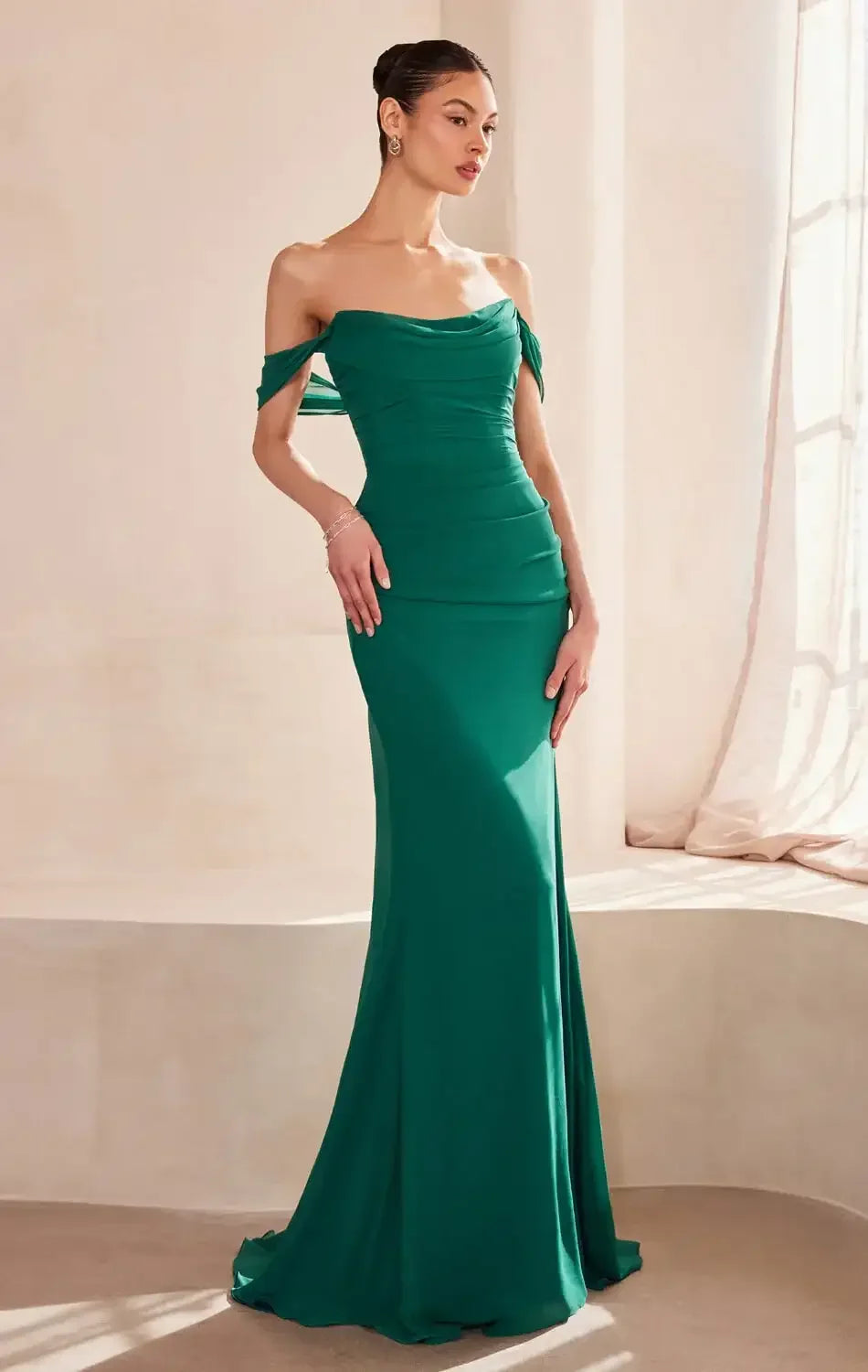 Faye Gown - Chiffon Off-the-Shoulder Fitted Dress