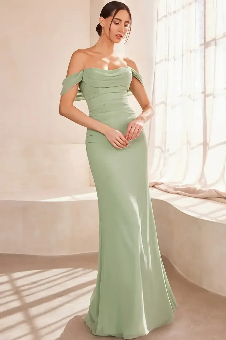Faye Gown - Chiffon Off-the-Shoulder Fitted Dress