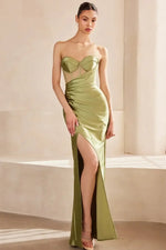 Sadie Maxi Dress - Strapless Sweetheart Corset Satin Dress