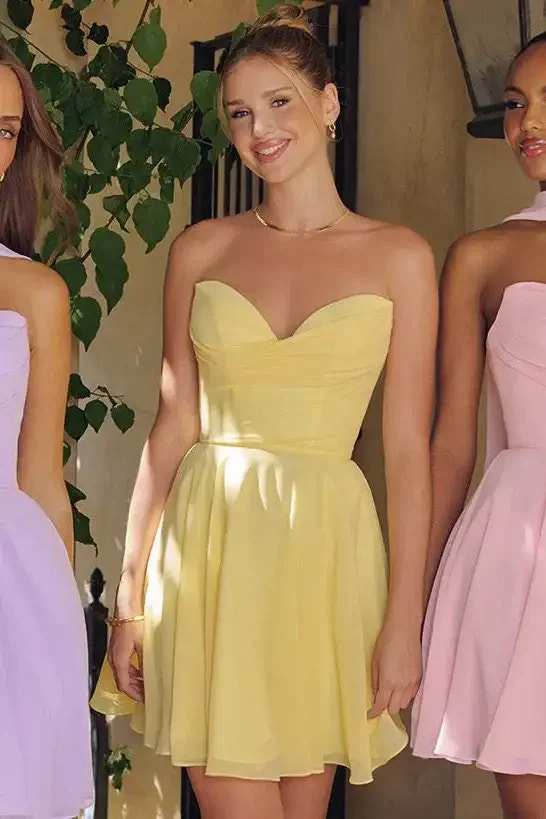 Ella Mini Dress - A-line Strapless Chiffon Cocktail Dress