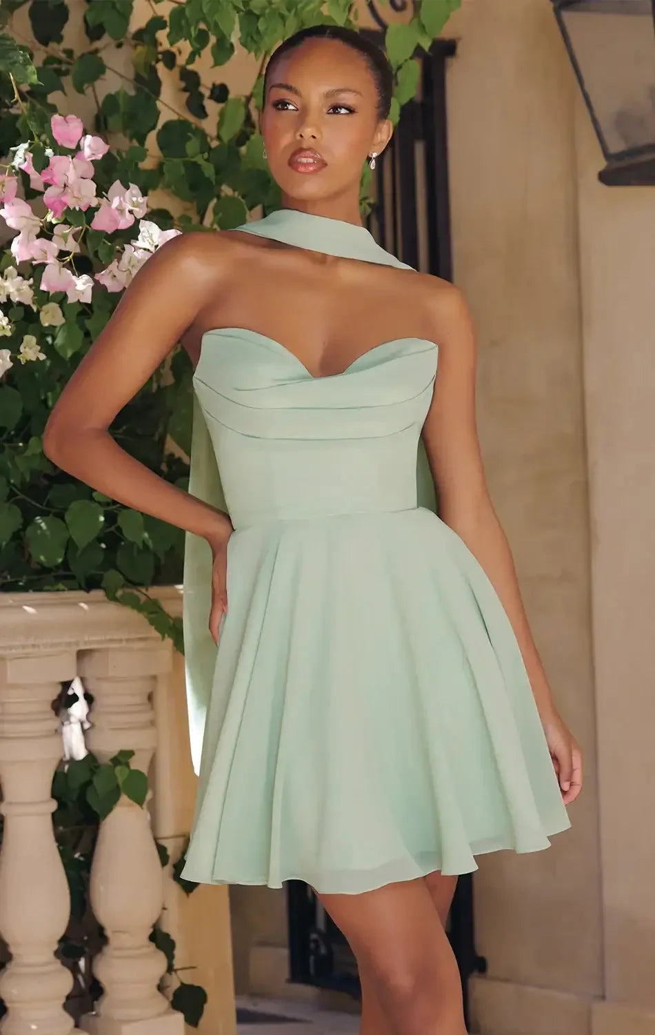 Ella Mini Dress - A-line Strapless Chiffon Cocktail Dress
