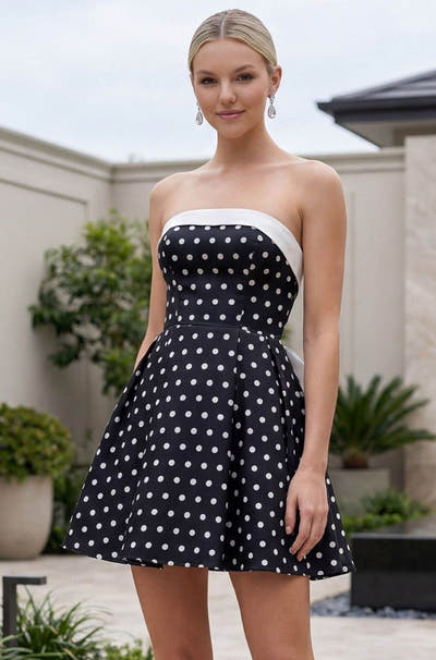 Kittie Mini Dress - Polka Dot Cocktail Dress With Bow
