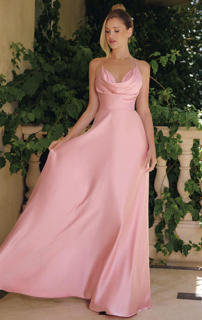 WILLOW GOWN - A-LINE SATIN DRESS WITH COWL NECKLINE