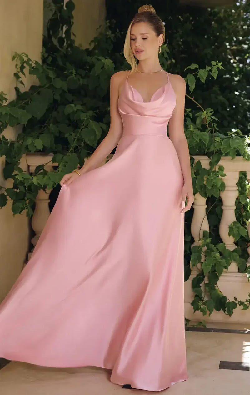 WILLOW GOWN - A-LINE SATIN DRESS WITH COWL NECKLINE