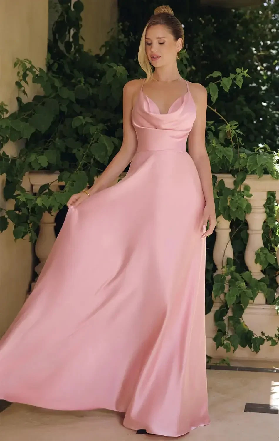 WILLOW GOWN - A-LINE SATIN DRESS WITH COWL NECKLINE