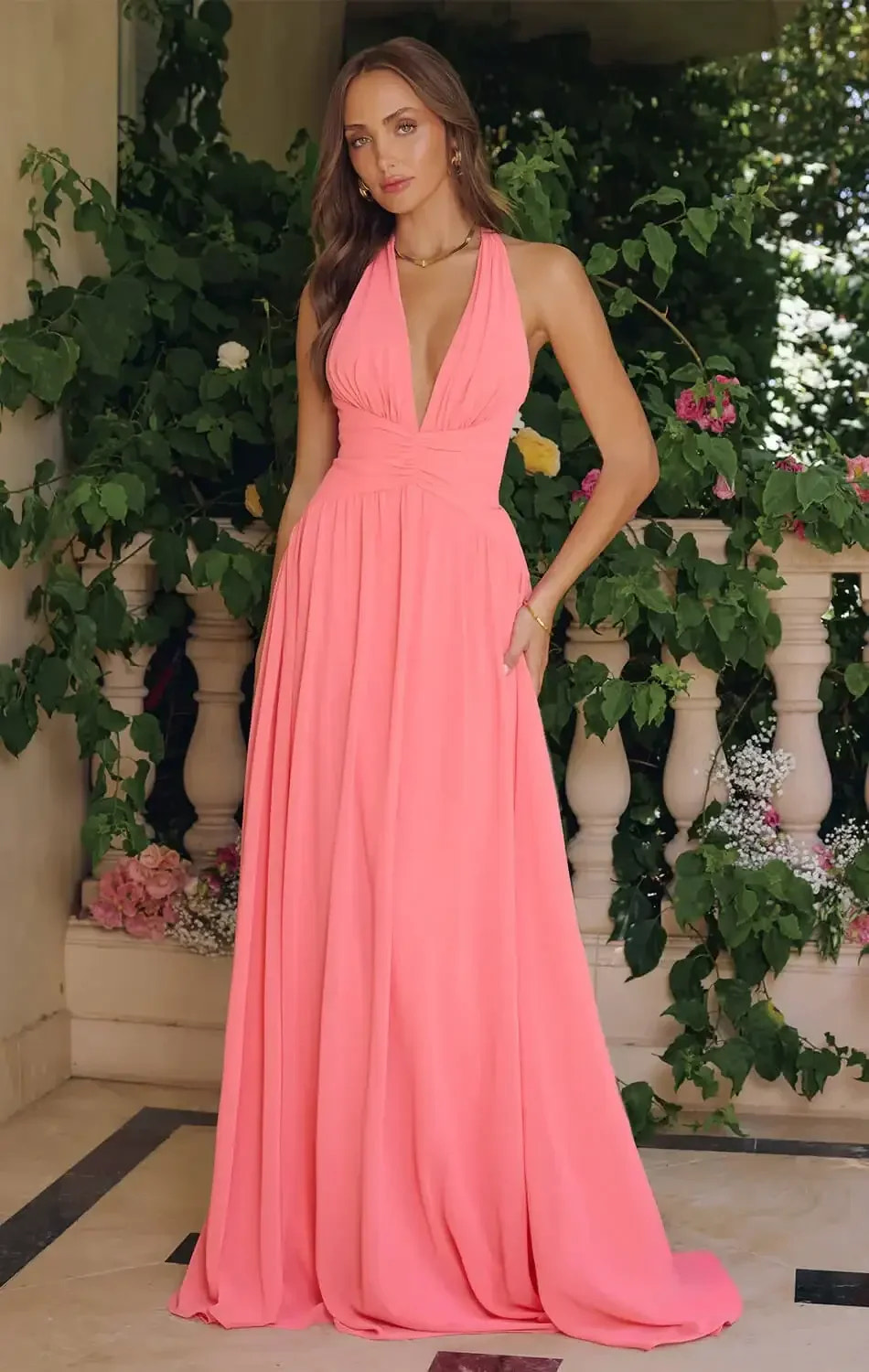 TARA GOWN - FLOWY CHIFFON HALTER DRESS