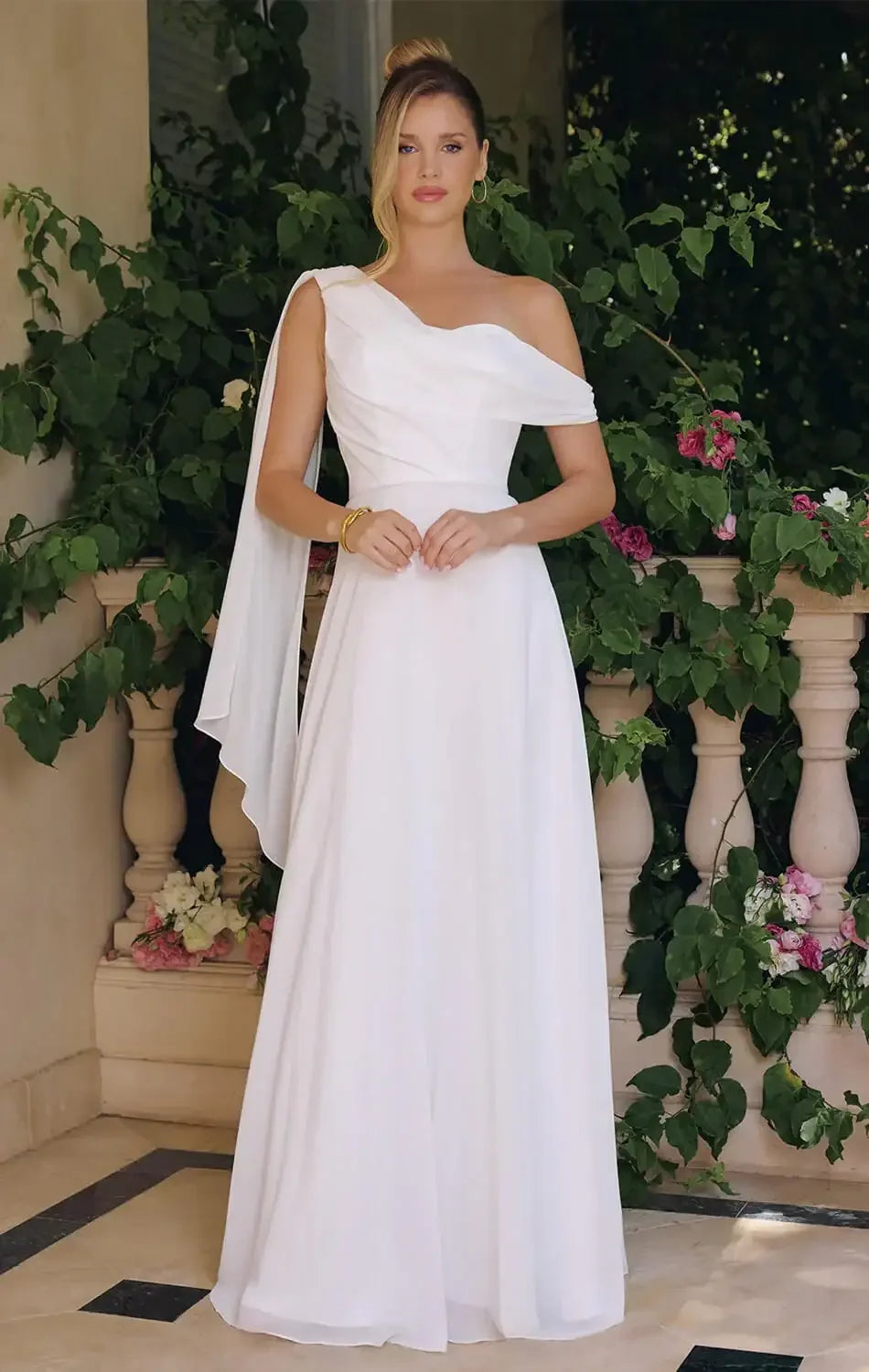 VENUS GOWN - OFF-WHITE ONE SHOULDER CHIFFON DRESS