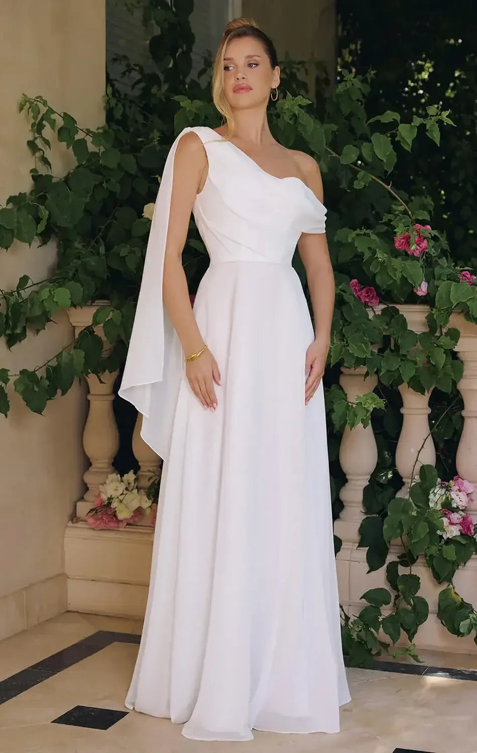 VENUS GOWN - OFF-WHITE ONE SHOULDER CHIFFON DRESS