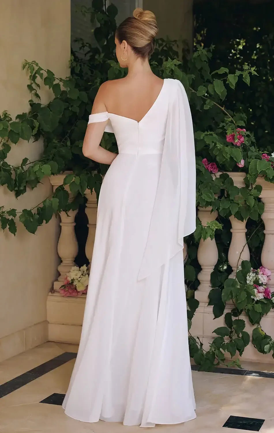 VENUS GOWN - OFF-WHITE ONE SHOULDER CHIFFON DRESS