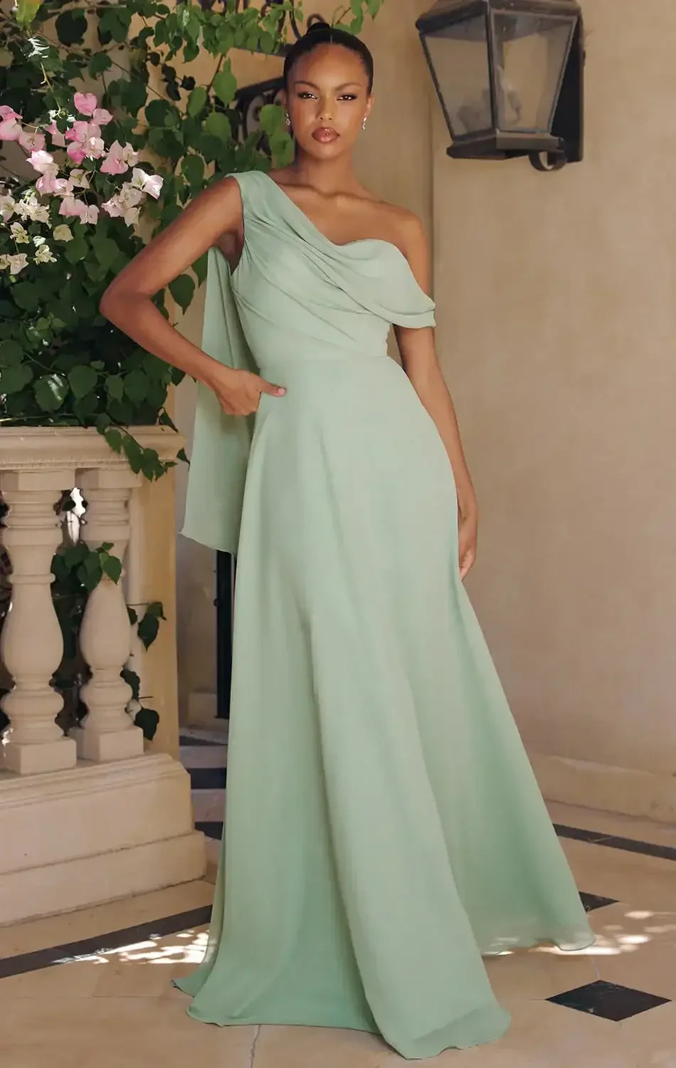 VENUS GOWN - ONE SHOULDER CHIFFON DRESS