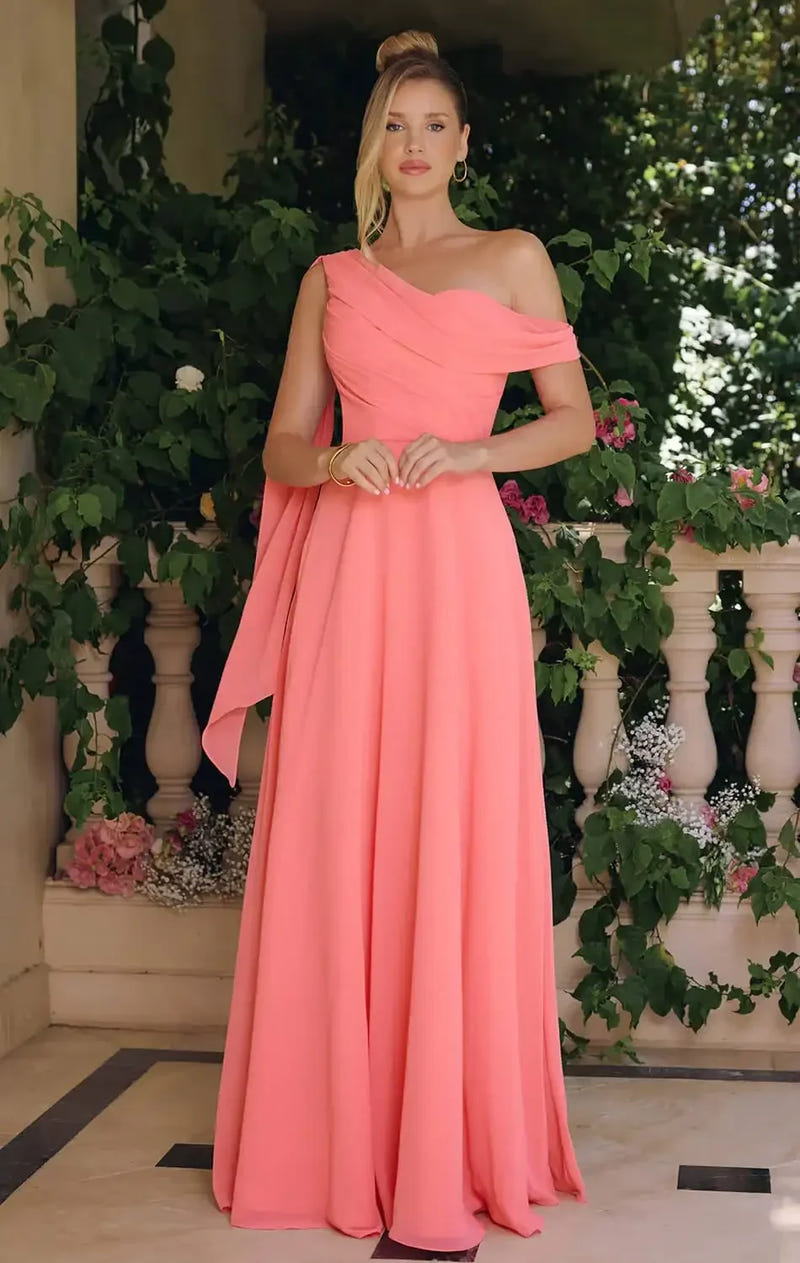 VENUS GOWN - ONE SHOULDER CHIFFON DRESS