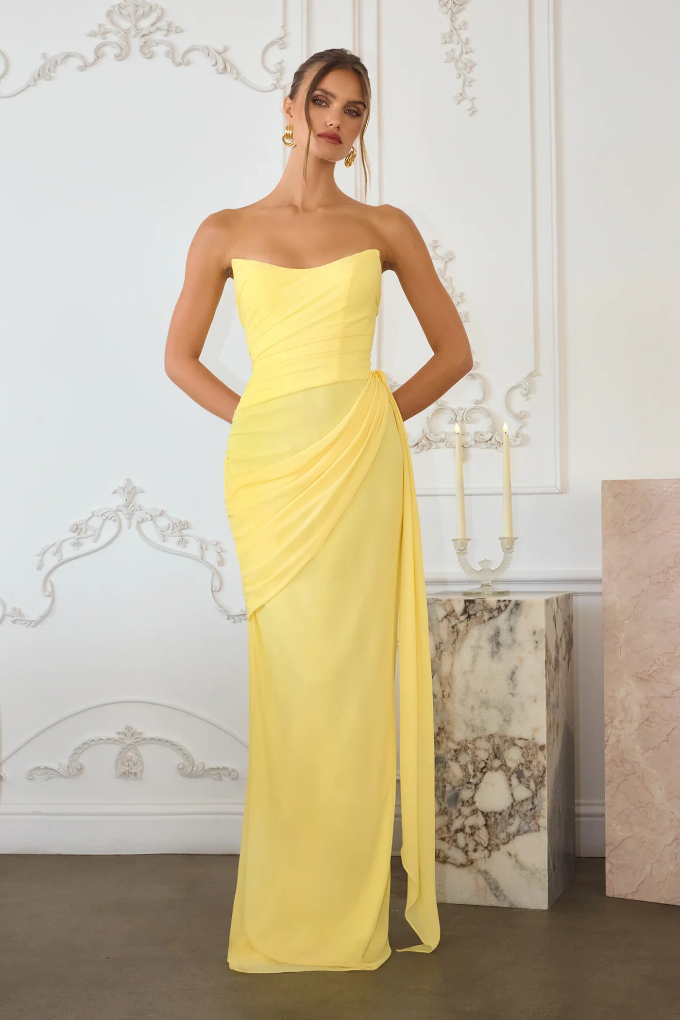 Acadia Gown - Strapless Draped Chiffon Dress