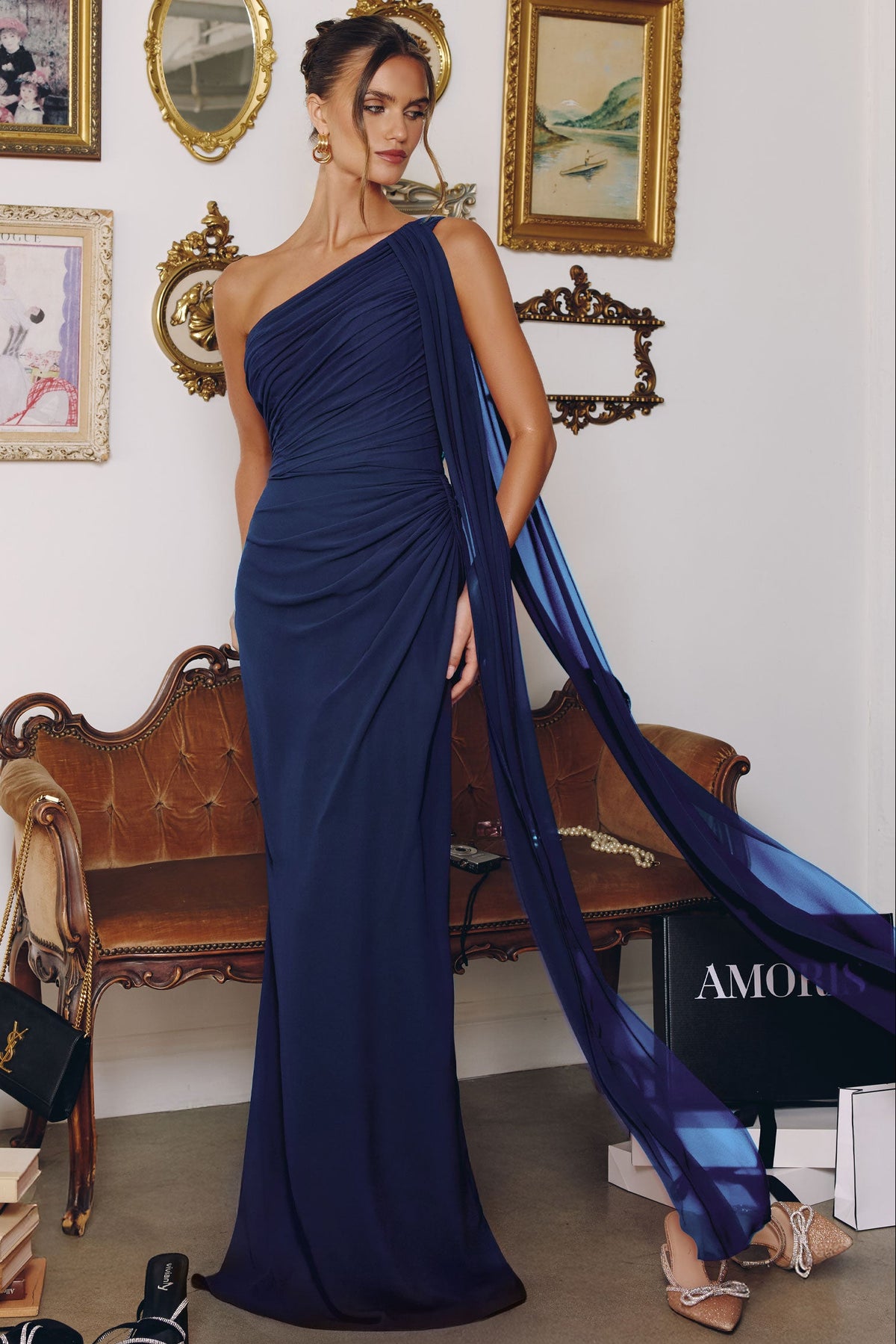 Melissa Gown - One Shoulder Chiffon Dress