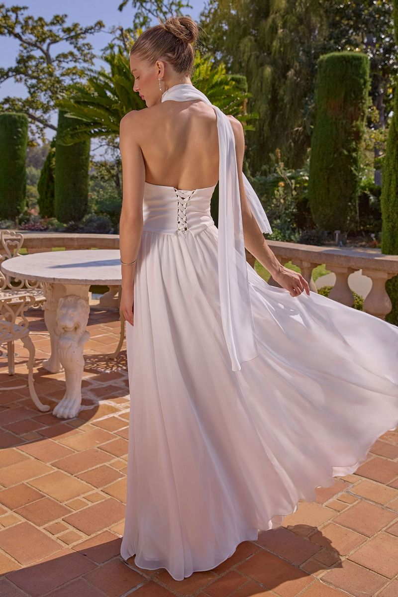 Lady Black Tie - Reese Gown - Satin & Chiffon Dress With Scarf - Off White