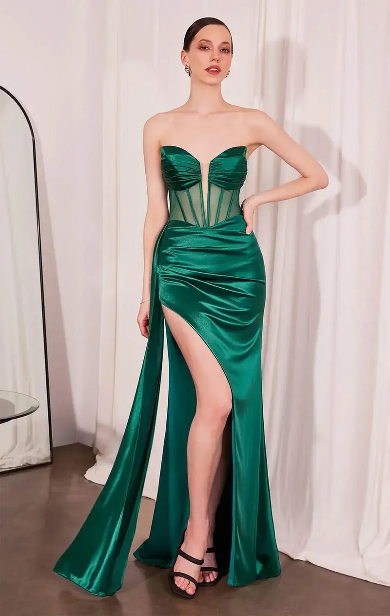 Jamie Gown – Strapless Satin Dress with Sheer Corset Bodice