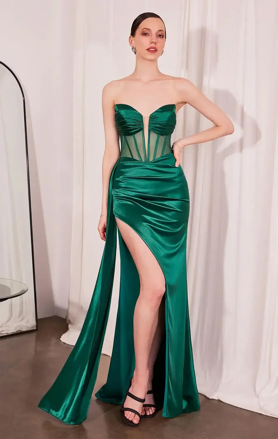 Jamie Gown – Strapless Satin Dress with Sheer Corset Bodice