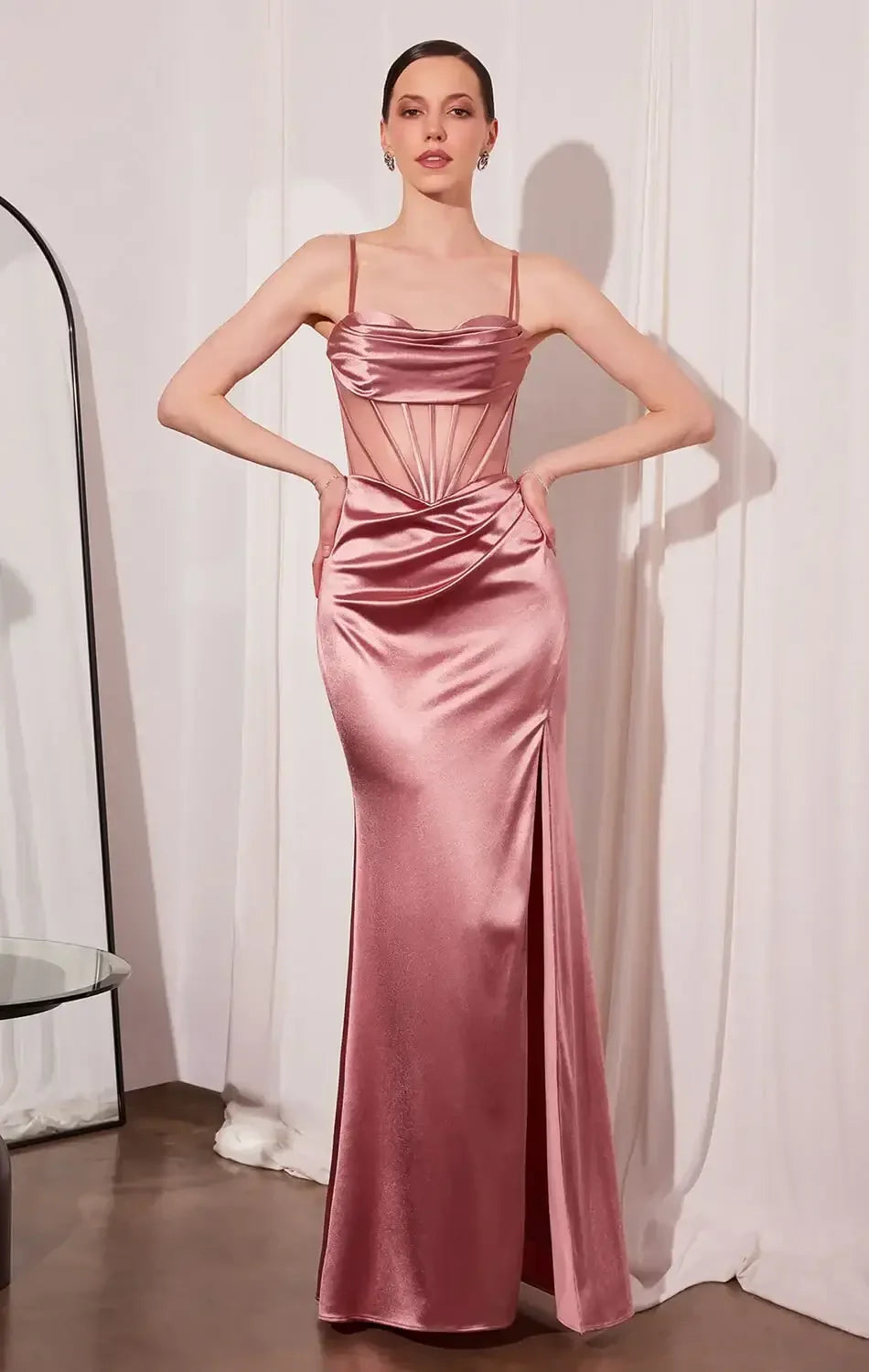 Nadine Dress - Long Satin Gown with Corset Bodice