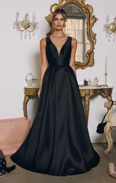 ANDERSYN GOWN - MIKADO SATIN A-LINE DRESS WITH POCKETS