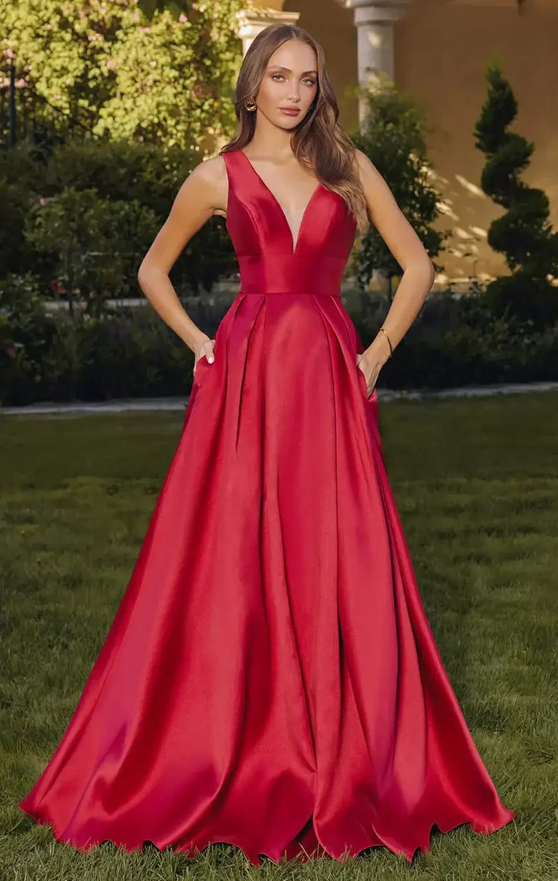 ANDERSYN GOWN - SATIN A-LINE DRESS WITH POCKETS