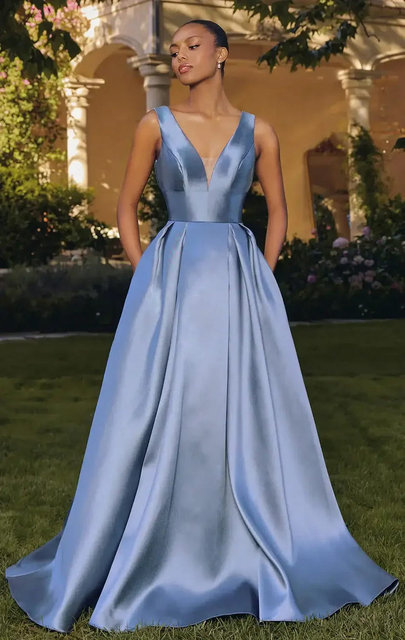 ANDERSYN GOWN - SATIN A-LINE DRESS WITH POCKETS