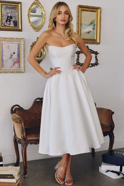 Talullah Midi Dress - Off-White Mikado Cocktail Dress