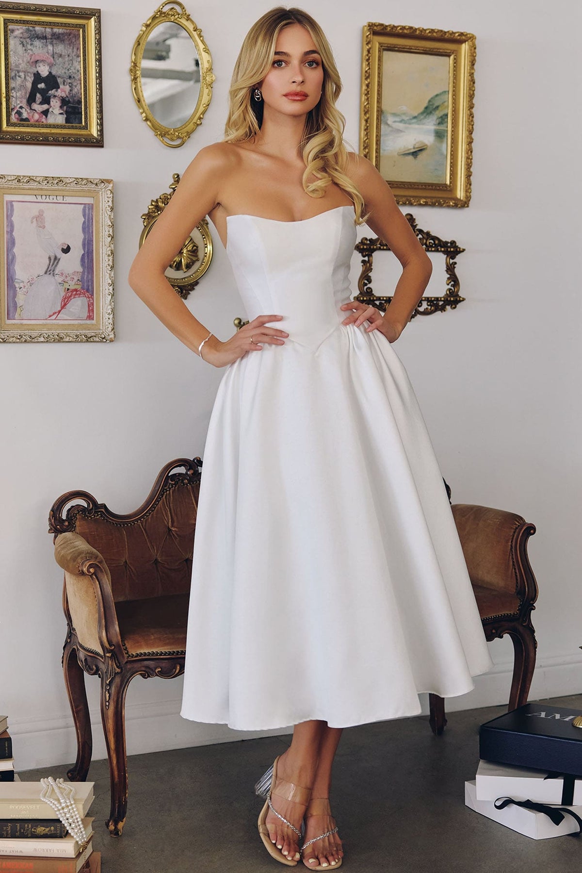 Lady Black Tie - Talullah Midi Dress - Off-white Mikado Cocktail Dress