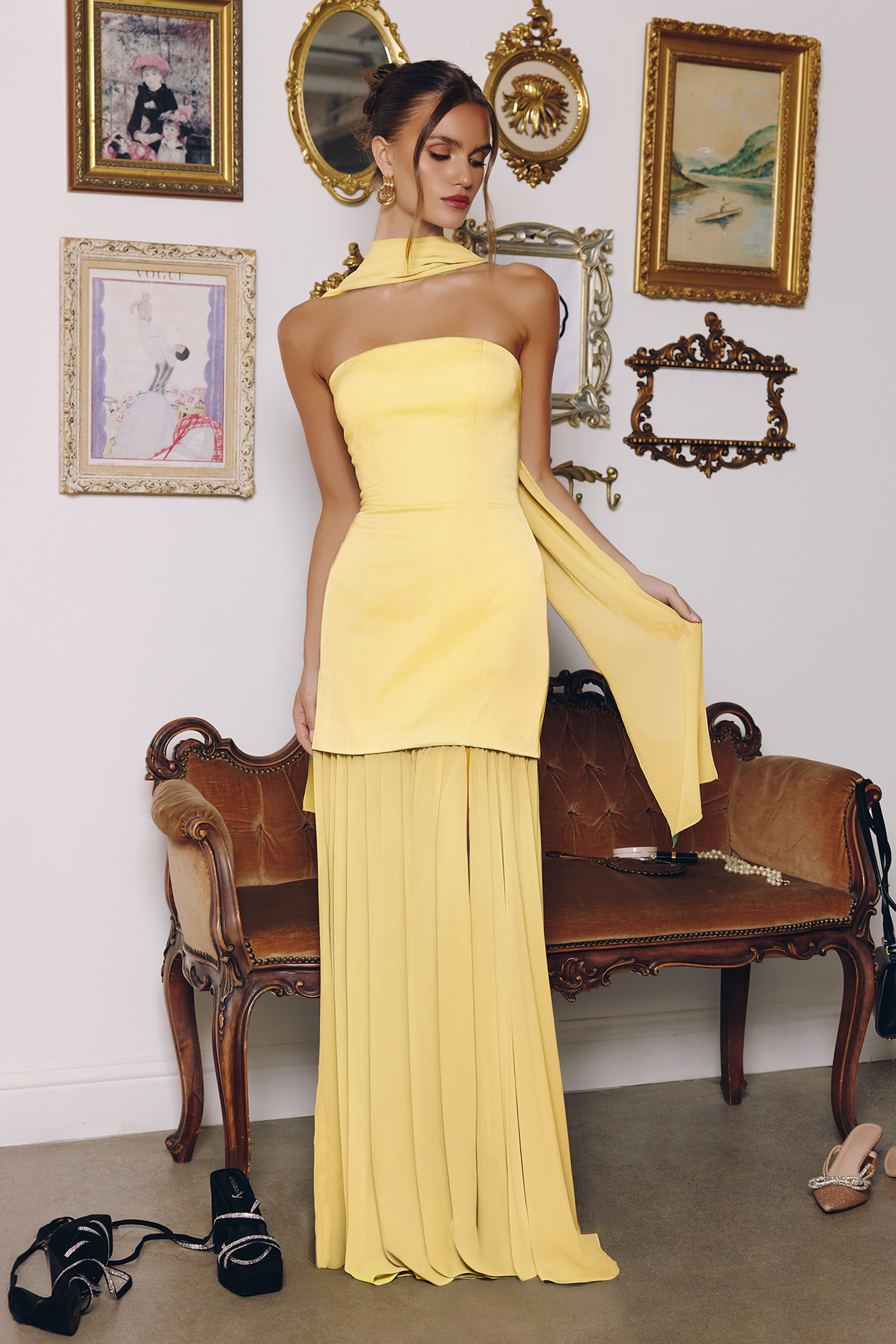 Sheila Strapless Maxi Dress With Scarf