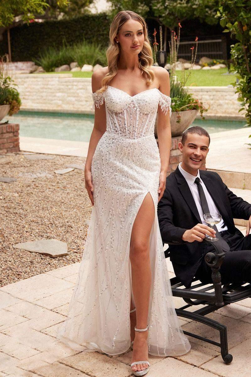 Tatiana Gown - Off White - OFF THE SHOULDER SEQUIN GOWN