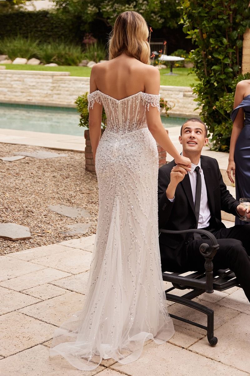 Lady Black Tie - Tatiana Gown - Off White - Off The Shoulder Sequin Gown - Size S Lady Black Tie - Tatiana Gown - Off White - Off The Shoulder Sequin Gown - Size S