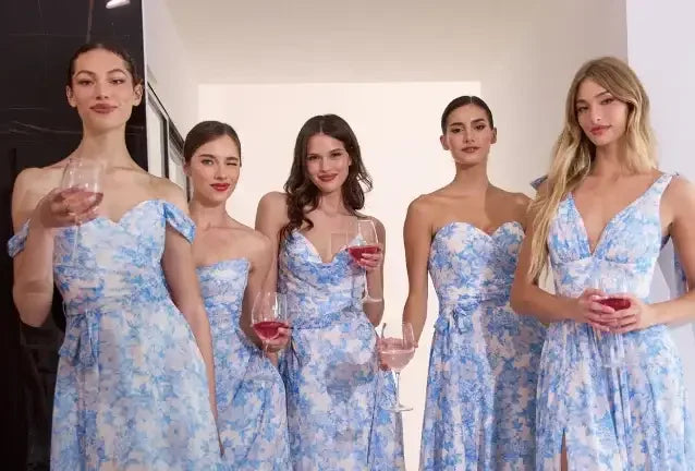 CASSIE GOWN - BLUE - STRAPLESS A-LINE FLORAL CHIFFON DRESS