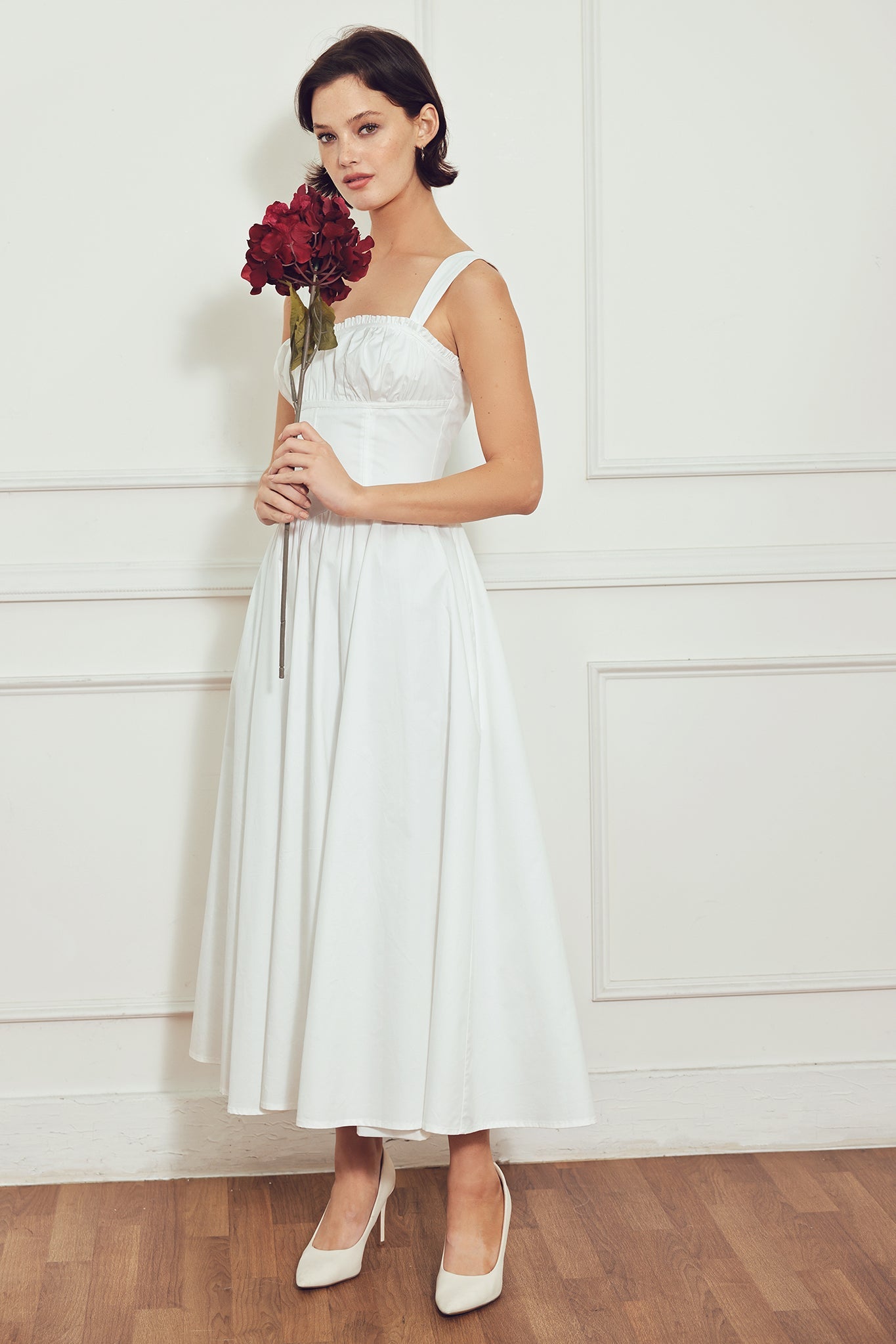 SWEETHEART SERENADE WHITE MIDI DRESS
