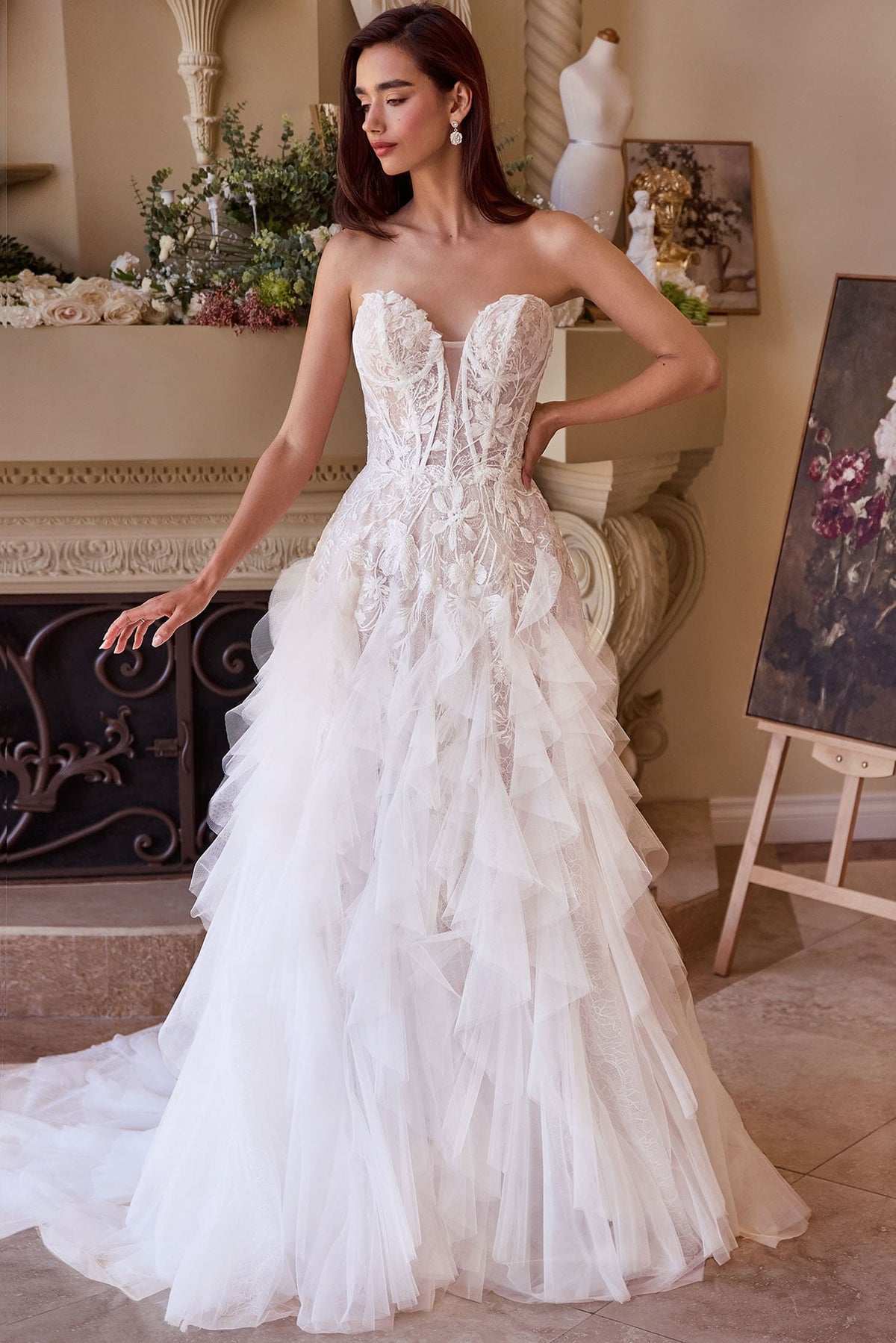 Lady Black Tie - Wl016 - Strapless Drop Waist Cascading Wedding Dress - Andrea & Leo