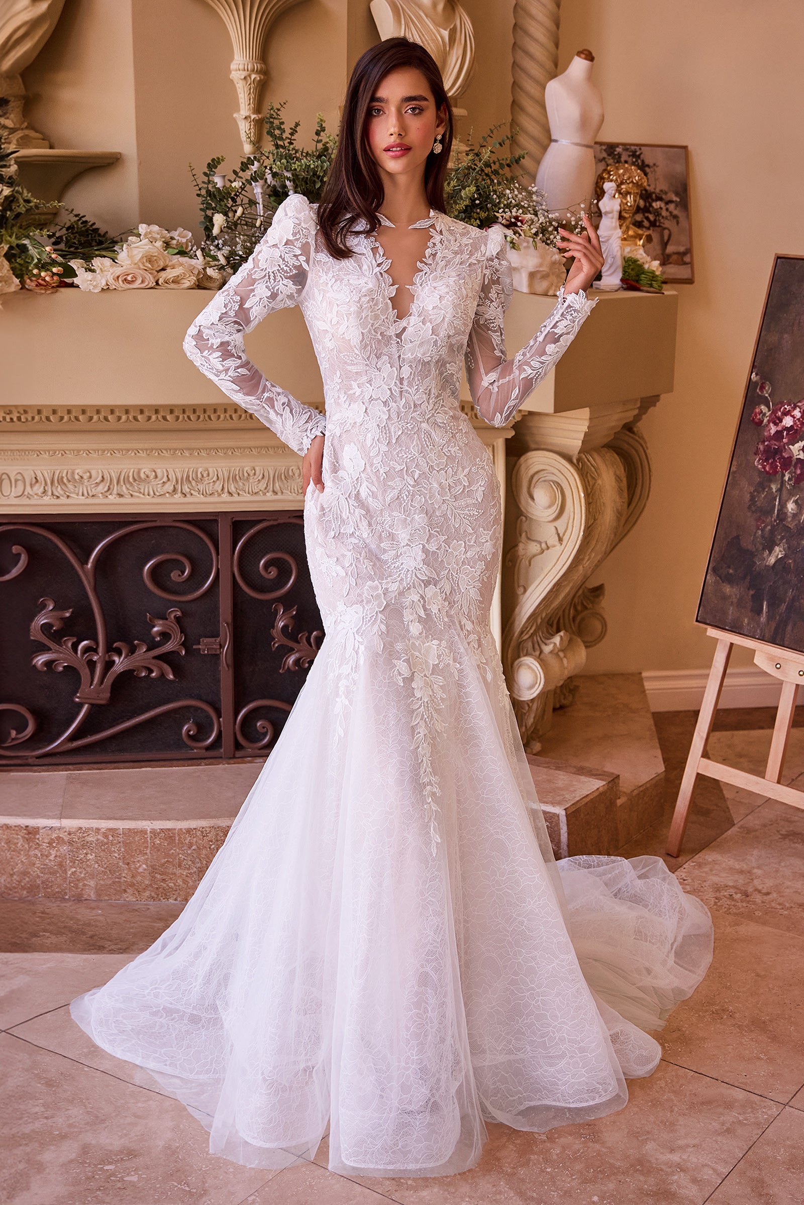 WL036-Long Sleeve Lace Mermaid Bridal Gown-Andrea & Leo | Lady Black Tie Off White / 14 WL036-Long Sleeve Lace Mermaid Bridal Gown-Andrea & Leo | Lady Black Tie Off White / 14