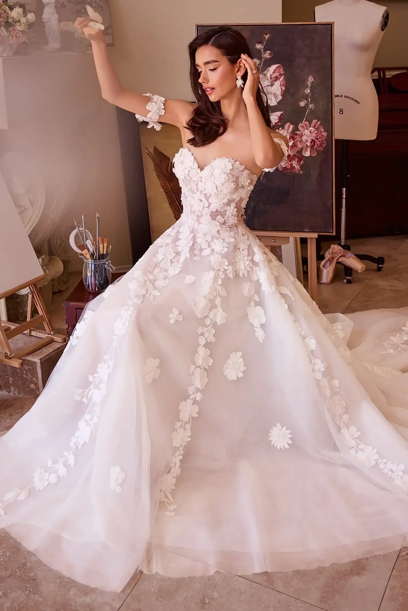WL039 - Strapless Floral Lace Bridal Ball Gown - Andrea & Leo