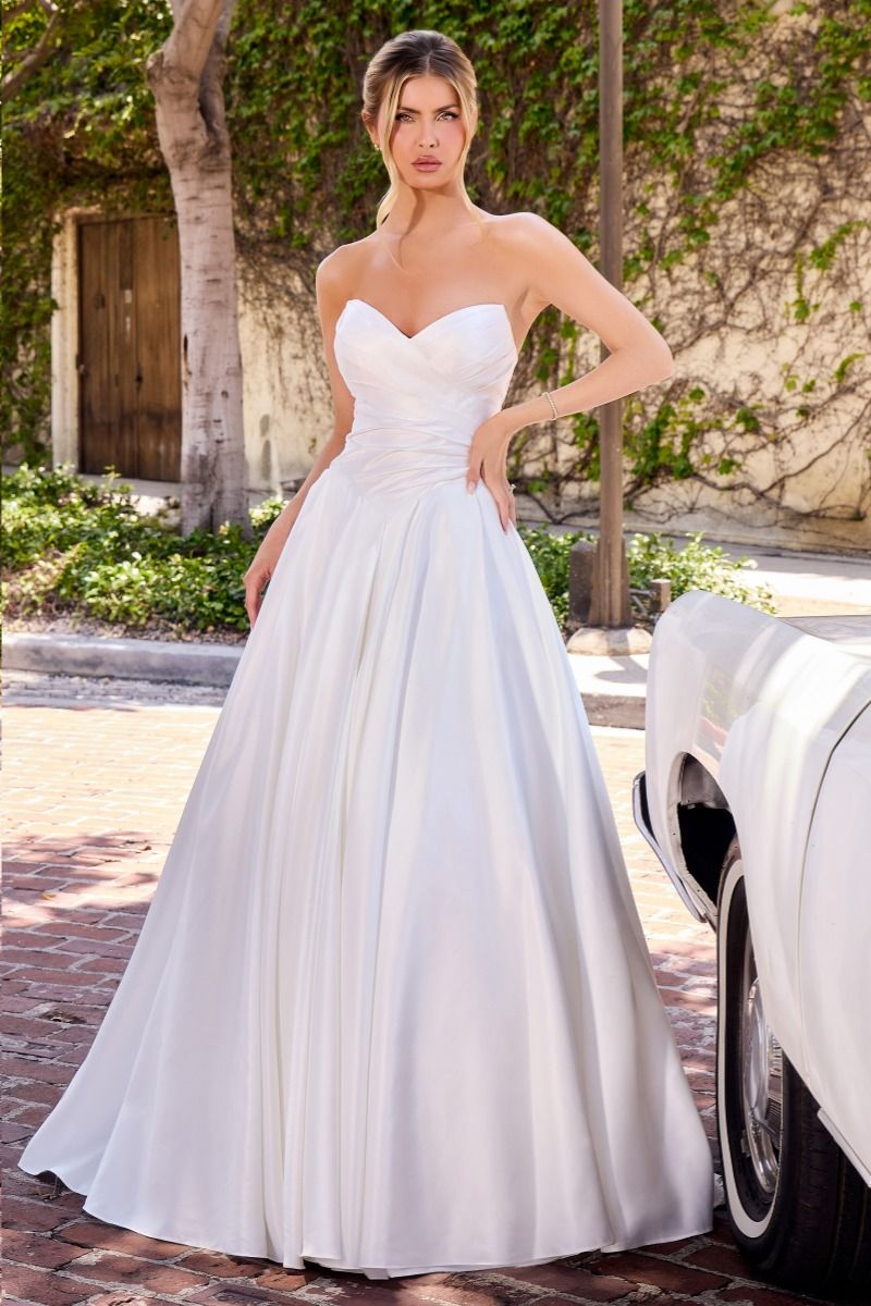 Ladivine WN015 OFF WHITE A-line bridal gown with draped sweetheart neckline, lace-up corset back, and Perfect for wedding ceremonies