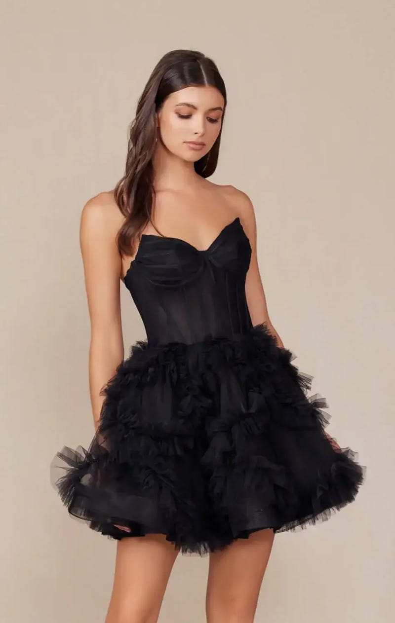 YVONNE RUFFLE SKIRT MINI DRESS - BLACK