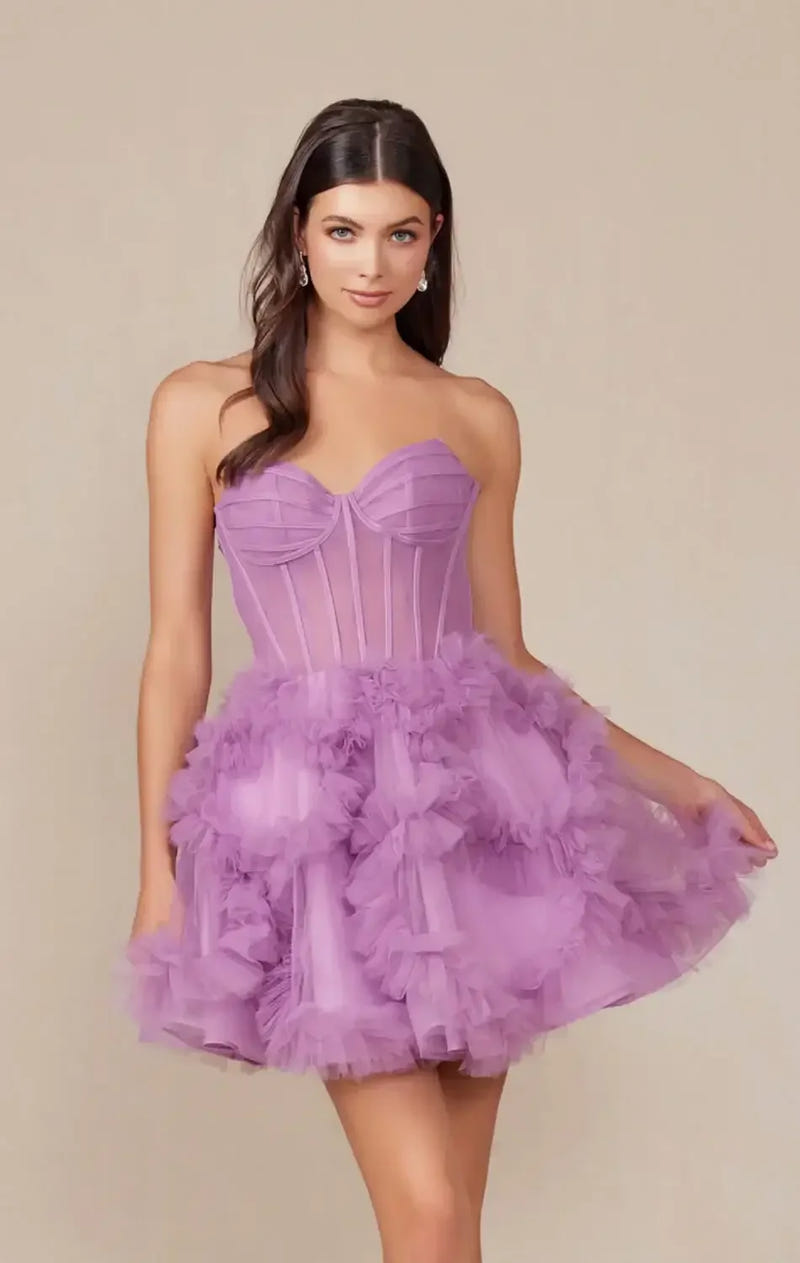 YVONNE RUFFLE SKIRT MINI DRESS - DUSTY LAVENDER