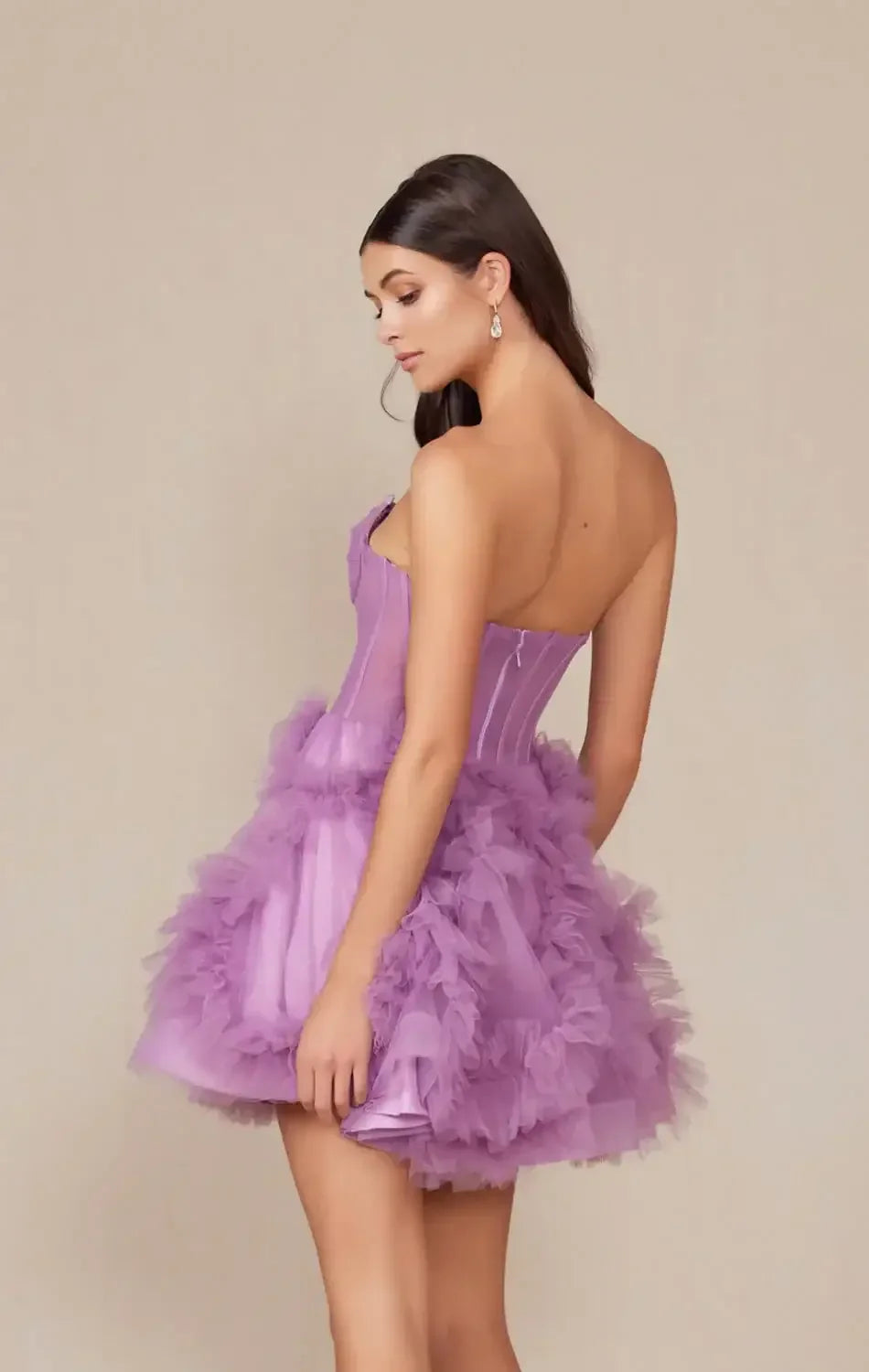 YVONNE RUFFLE SKIRT MINI DRESS - DUSTY LAVENDER