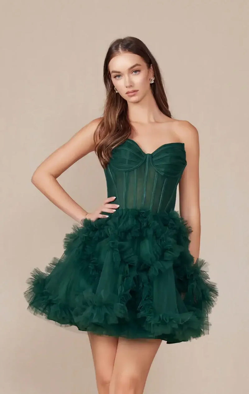YVONNE RUFFLE SKIRT MINI DRESS - EMERALD