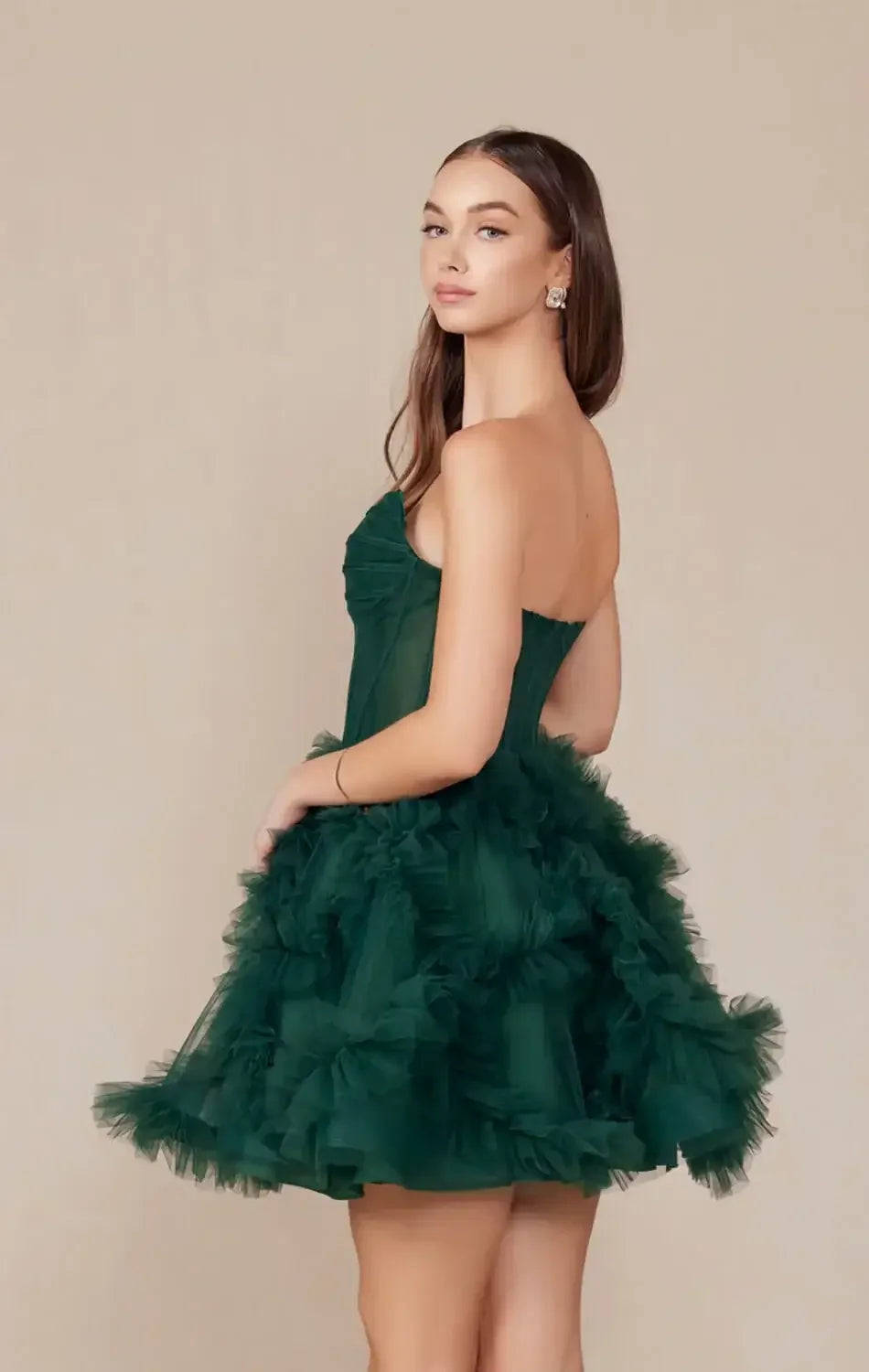 YVONNE RUFFLE SKIRT MINI DRESS - EMERALD