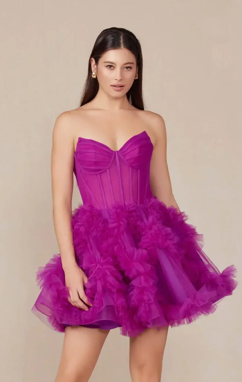 YVONNE RUFFLE SKIRT MINI DRESS - MAGENTA