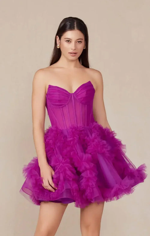 YVONNE RUFFLE SKIRT MINI DRESS - MAGENTA